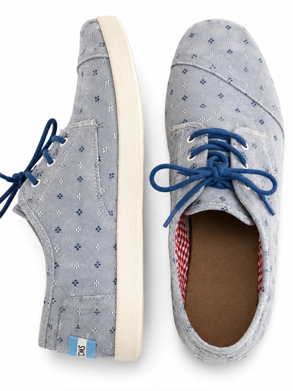 TOMS Women’s Light Gray Canvas Sneakers with Blue Laces